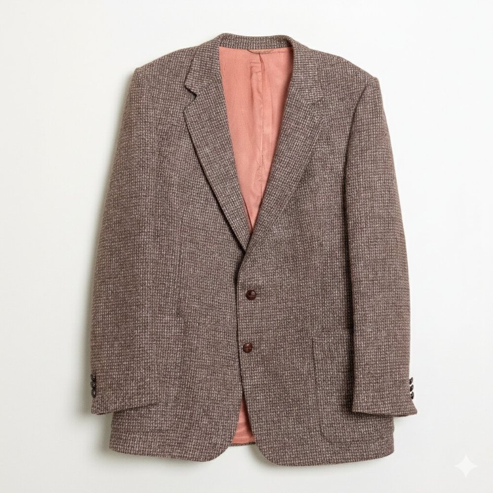 Vintage Harris Tweed Brown Wool Blazer 40R Handwoven Scotland